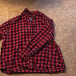 Faded Glory Red and Black Plaid Button Down
